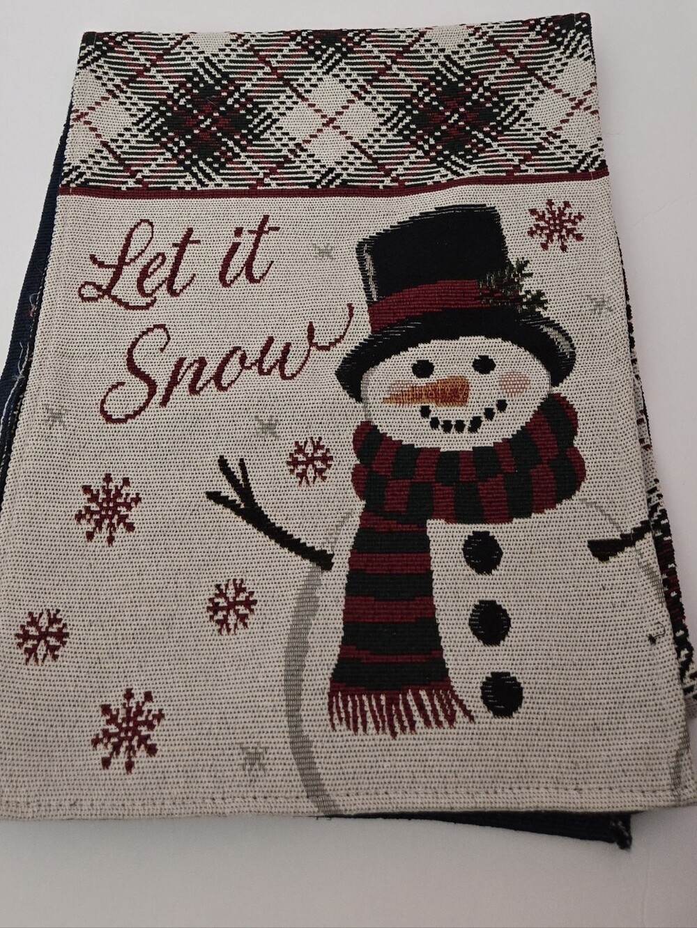 Let It Snow Snowman Holiday Table Runner  - Red, Black, Cream